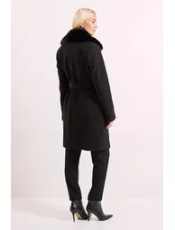 Faux Fur Collar Belted Biker Coat - 2