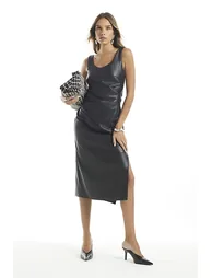 Black Ruched Side Midi Dress