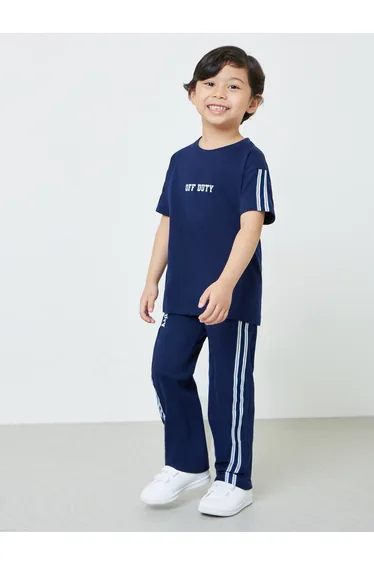 Boys Navy Blue Oversized T-Shirt and Striped Joggers Set