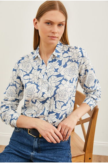 Women's Rose Indigo Patterned Woven Viscose Shirt