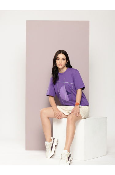 Women Purple Oversized Graphic Printed T-Shirt