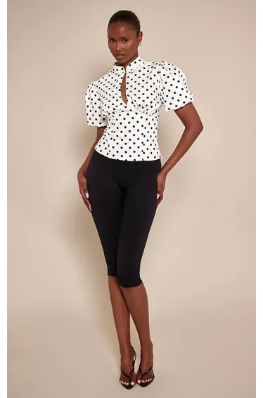 White Polka Dot Woven Cut Out Blouse
