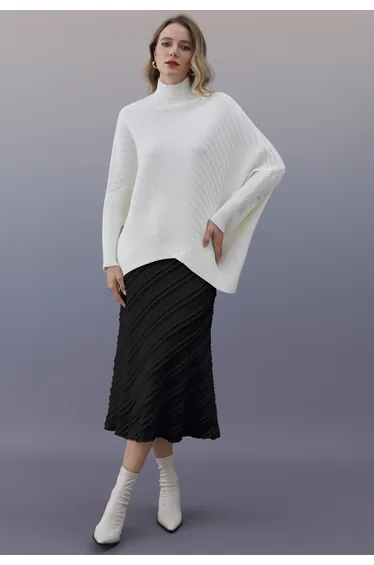 Textured Diagonal Lace Mermaid Skirt in Black