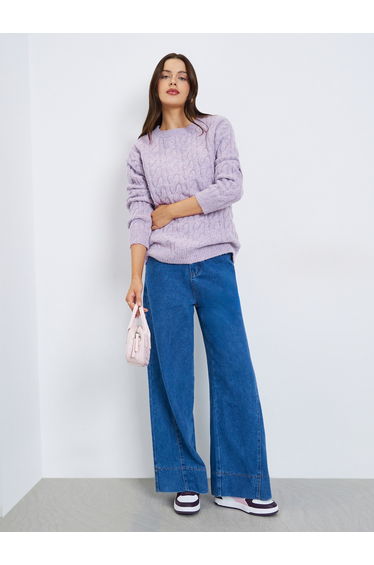 Regular Fit Mixed Yarn Cable Knit Sweater