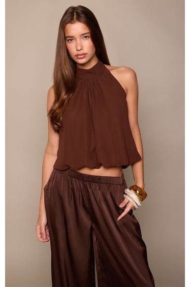 Dark Chocolate Chiffon Bubble Hem Top