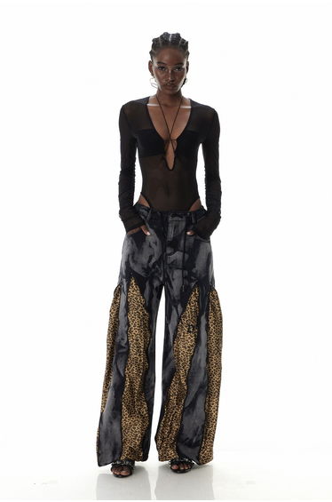 Caprina Leopard Zipper Jeans In Yellow