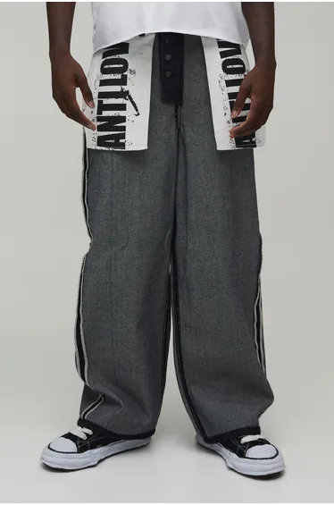 Reverse Graphic Pocket Baggy Fit Jeans - washed black