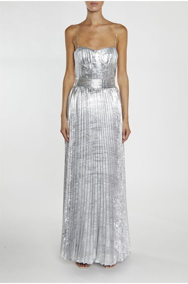 Kate Silver Crinkle Pleated Strappy Maxi Dress