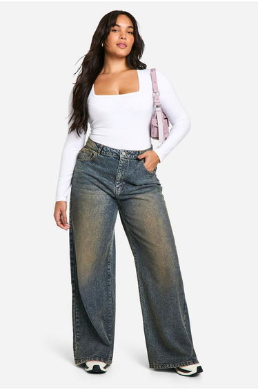 Plus Cotton Square Neck Long Sleeve Bodysuit