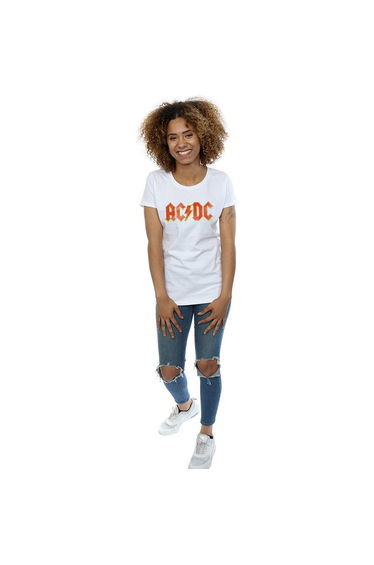 AC/DC Womens/Ladies Distressed Logo Cotton T-Shirt - White/Red