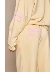 Butter Yellow Bow Puff Print Straight Leg Joggers - 3