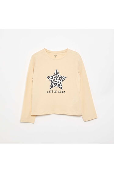 Long-sleeved T-shirt with print BEIGE