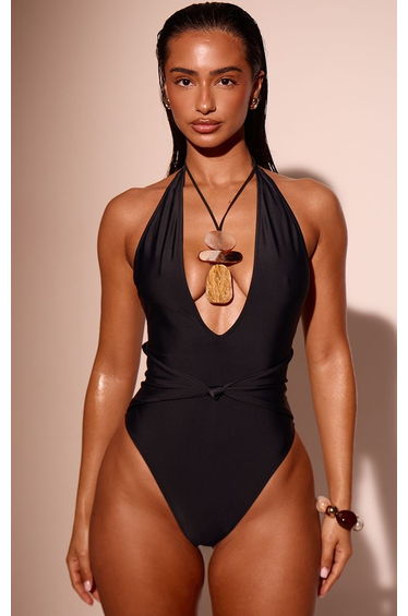 Black Plunge Knot Front Swimsuit