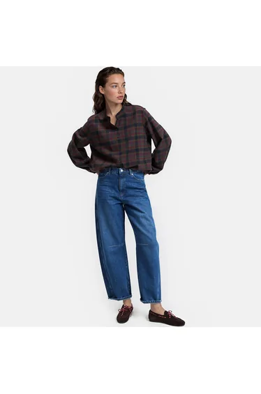 Checked Long Sleeve Victorian Collar Blouse