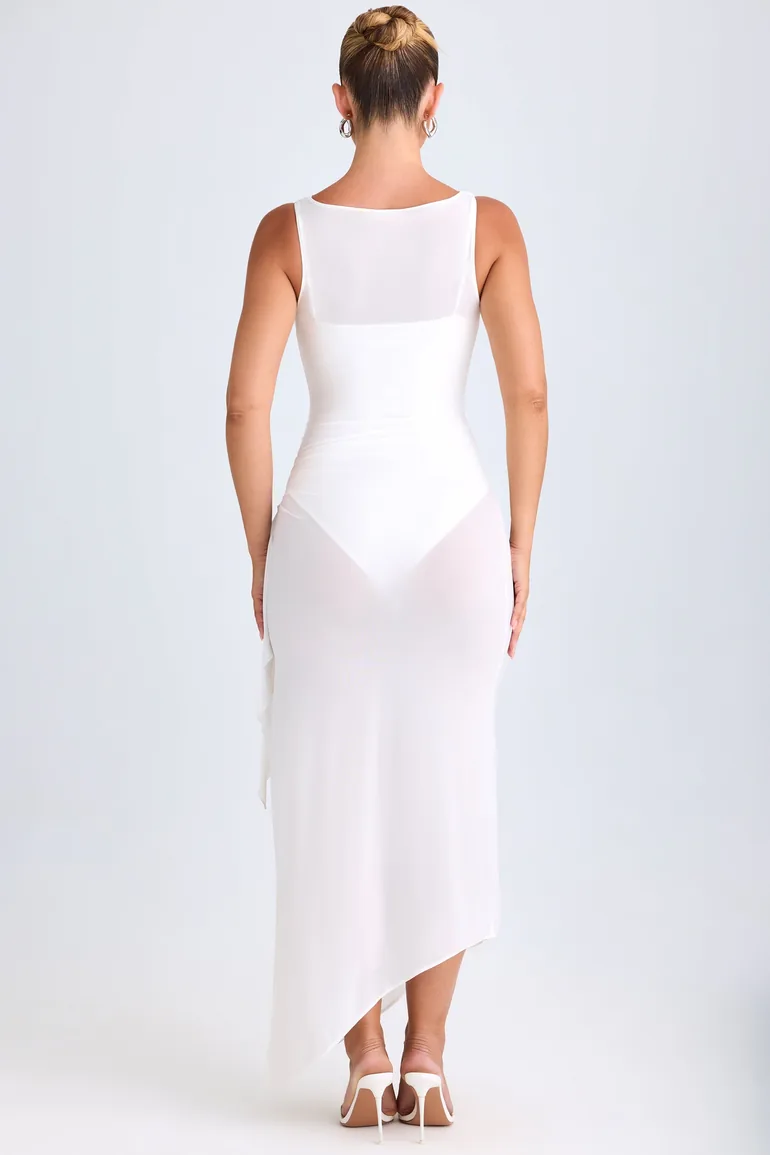 Ruffle-Trim Cowl-Neck Midaxi Dress in White - 1
