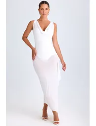 Ruffle-Trim Cowl-Neck Midaxi Dress in White - 3