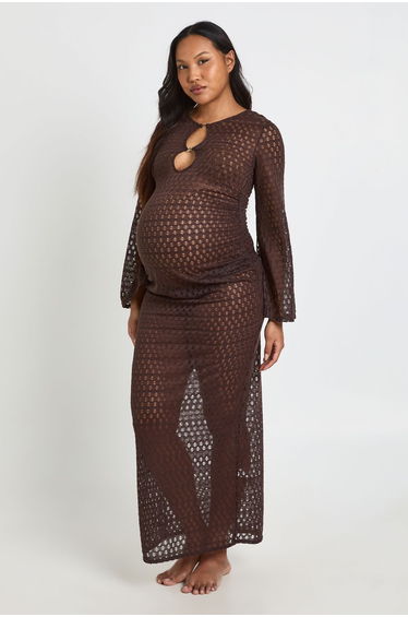 Maternity O-ring Detail Beach Dress - chocolate