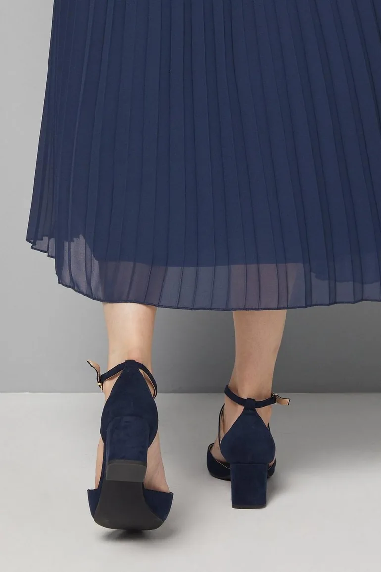 Good For The Sole: Wide Fit Millie Comfort Faux Suede Cross Strap Medium Heel Court Shoes - 3