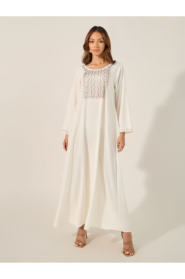Embellished Round Neck A-Line Jalabyia