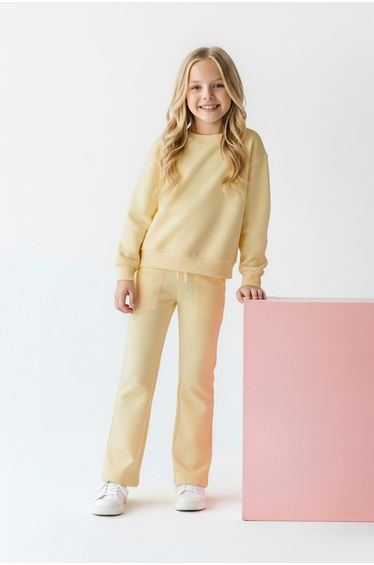 Yellow plain knit bottom - top set