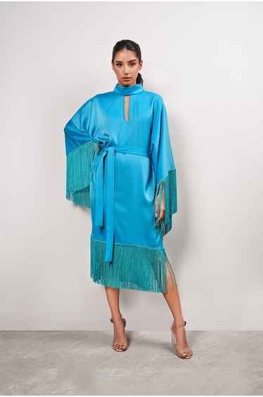 Midi Keyhole Neckline Dress - Turquoise