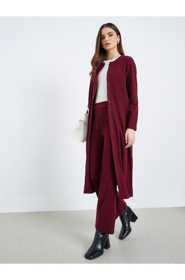 Women Burgundy Midi Knit Top and Pants Co-ords