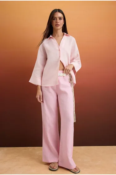 Pink 100% Linen Comfortable Shirt