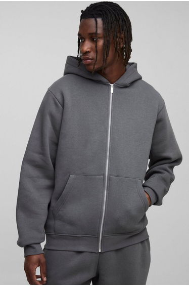 Tall Basic Regular Zip Through Hoodie - charcoal