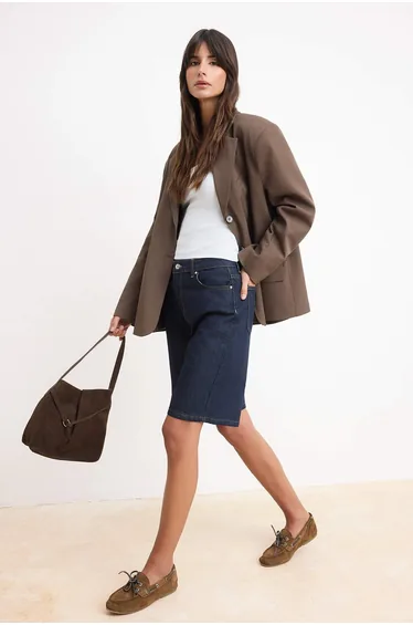 Dark Blue High Waist Denim Bermuda