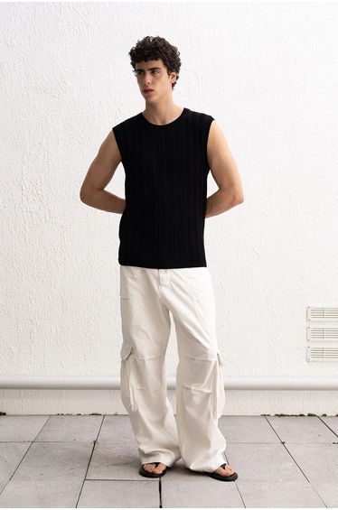 GIESTO Ribbed Crew Neck Sleeveless T-Shirt