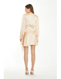 Peach Champagne Satin Wrap Mini-Dress - 1