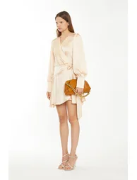Peach Champagne Satin Wrap Mini-Dress - 2