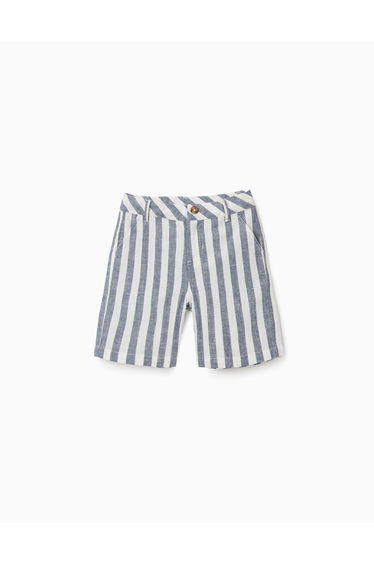 Striped Cotton And Linen Chino Shorts You&Me For Boys, White/Blue