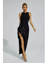 Darcy Black Rose Slit Bandage Dress - 2
