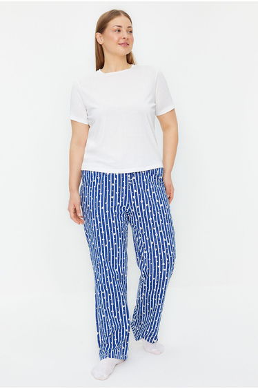 Navy Blue Striped Knitted Pajama Bottom