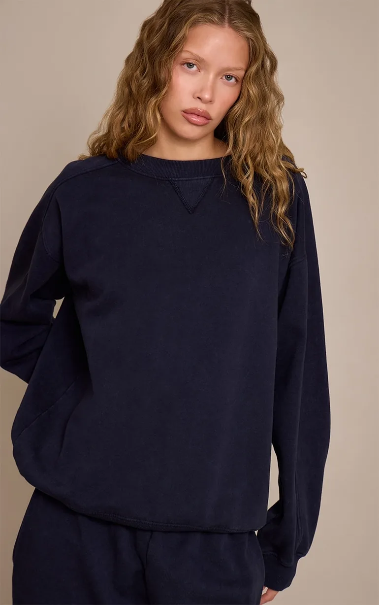 Navy Acid Washed Cross Stitch Sweatshirt - 1