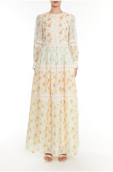 Floral A-Line Maxi Smock Dress with Ruffles