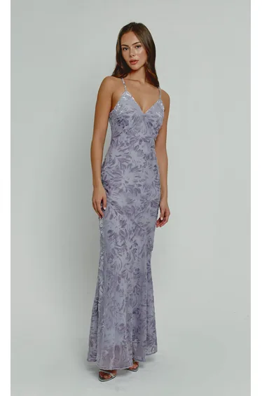 Lilac Rose Devore Bias Maxi Dress
