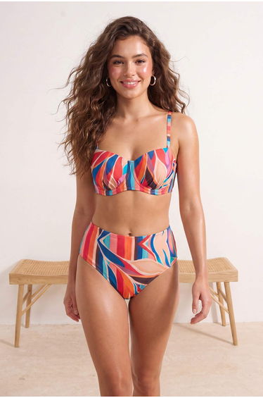 Tropical Patterned Balconette Covered High Waist Regular Bikini Set