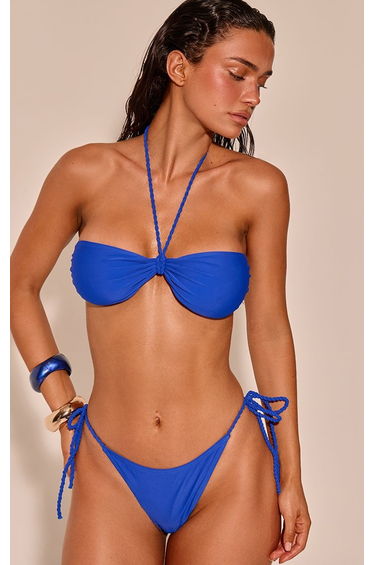 Cobalt Blue Twist Halter Strap Bandeau Bikini Top