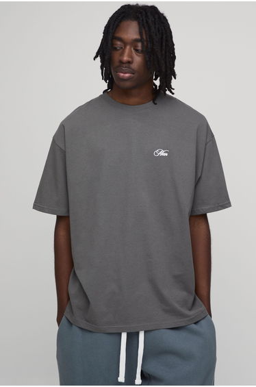 Charcoal Oversized Chateau Print T-Shirt - charcoal