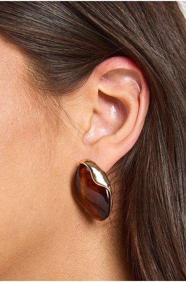 Resin Oversized Stud Earrings - brown