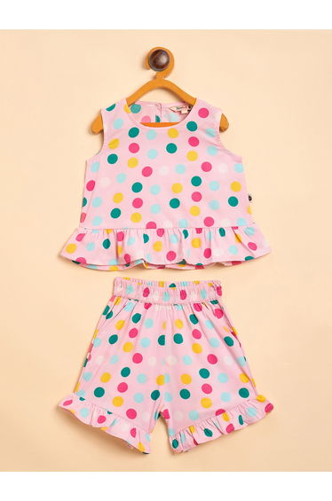 Girls Polka Dots Print Sleeveless Top and Shorts Set