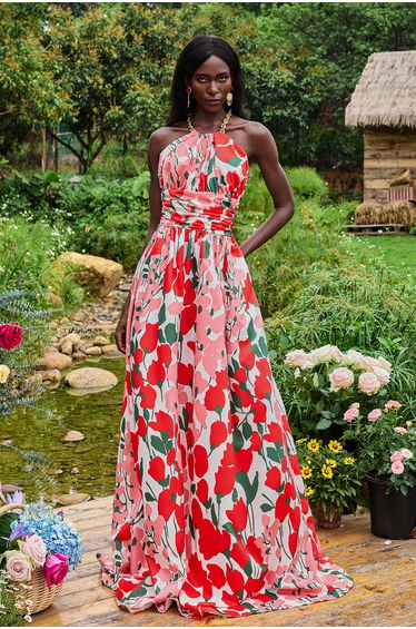 Béatrice Metal Halter Neck Floral Maxi Dress