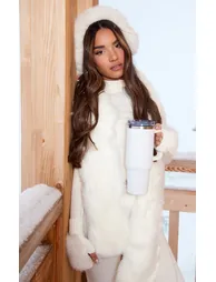PRETTYLITTLETHING Cream Ski Seamless Rib Crop Jacket & Leggings Set - 3