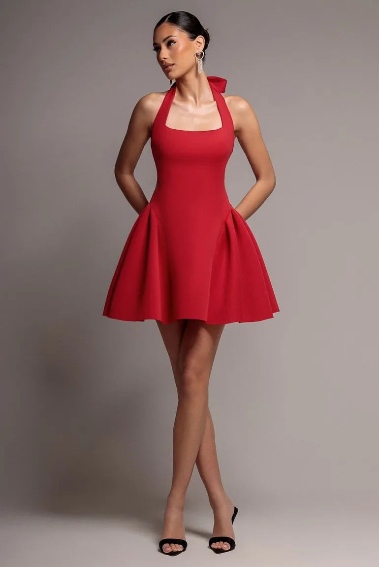 red basque waist dress 1950s Ceil Chapman Ruby Red Taffeta Basque Waist Dress Blossom Vintage