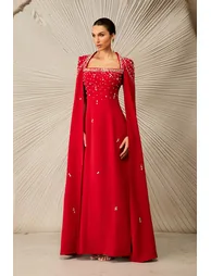 Diana Crystal Embellished Cape Sleeve Maxi Dress - 2