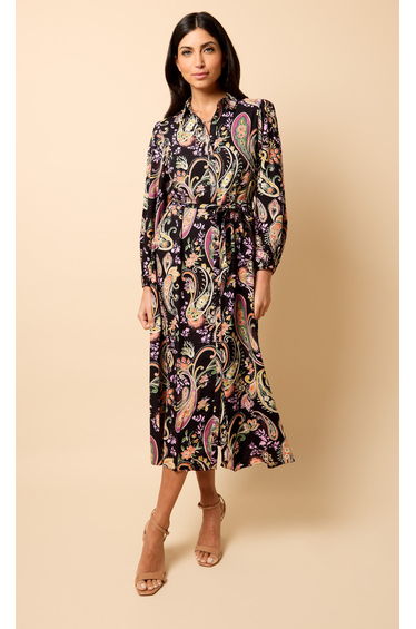 Saffron and Amber Pastel Paisley Print Midi Dress