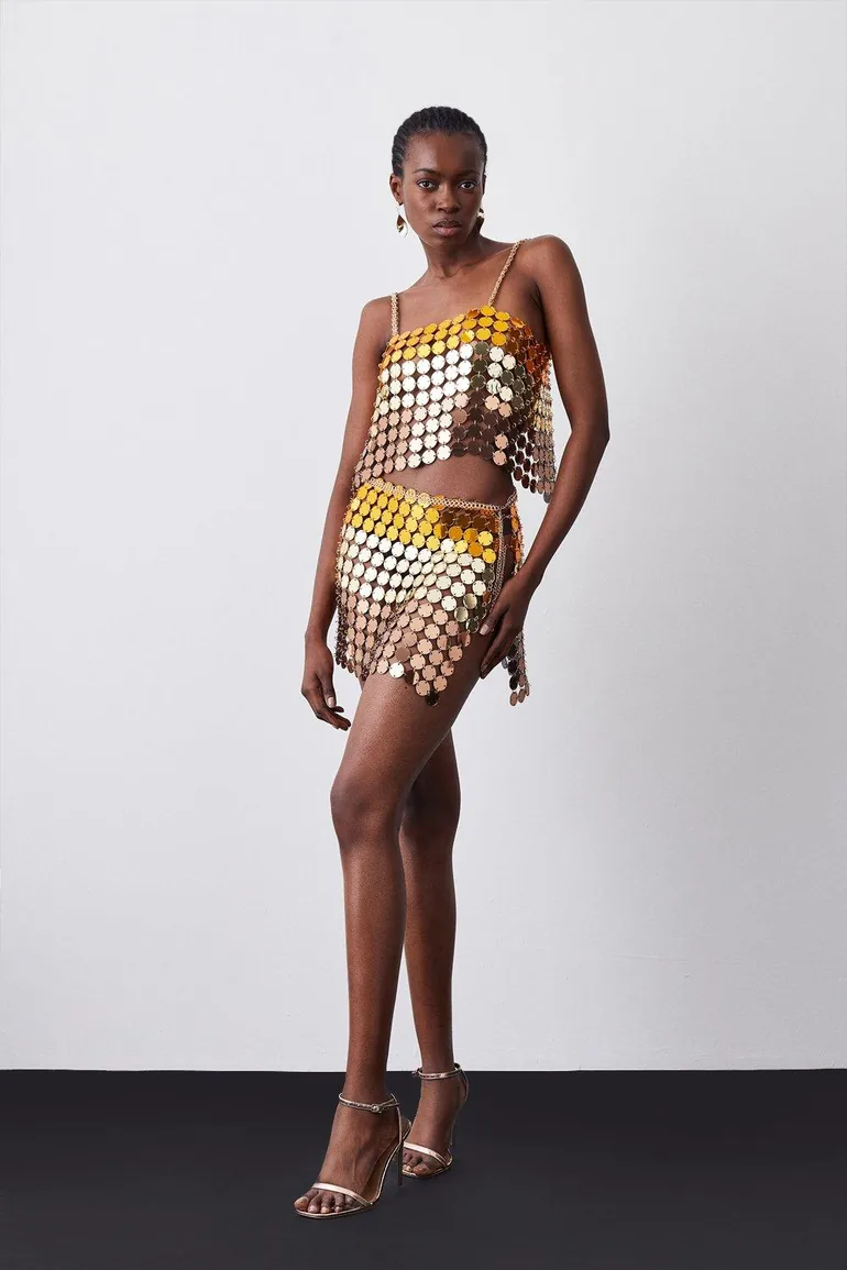 Mirrored Disc Side Split Skirt - 2