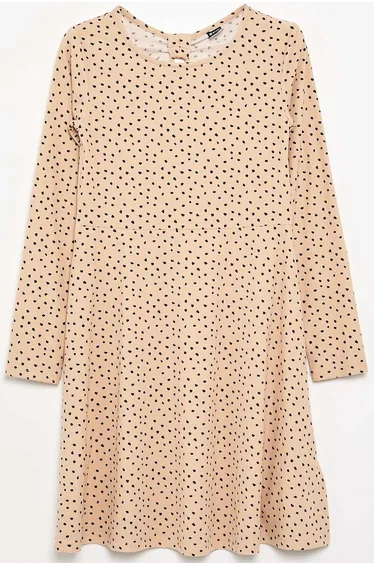 Printed long-sleeved dress BEIGE